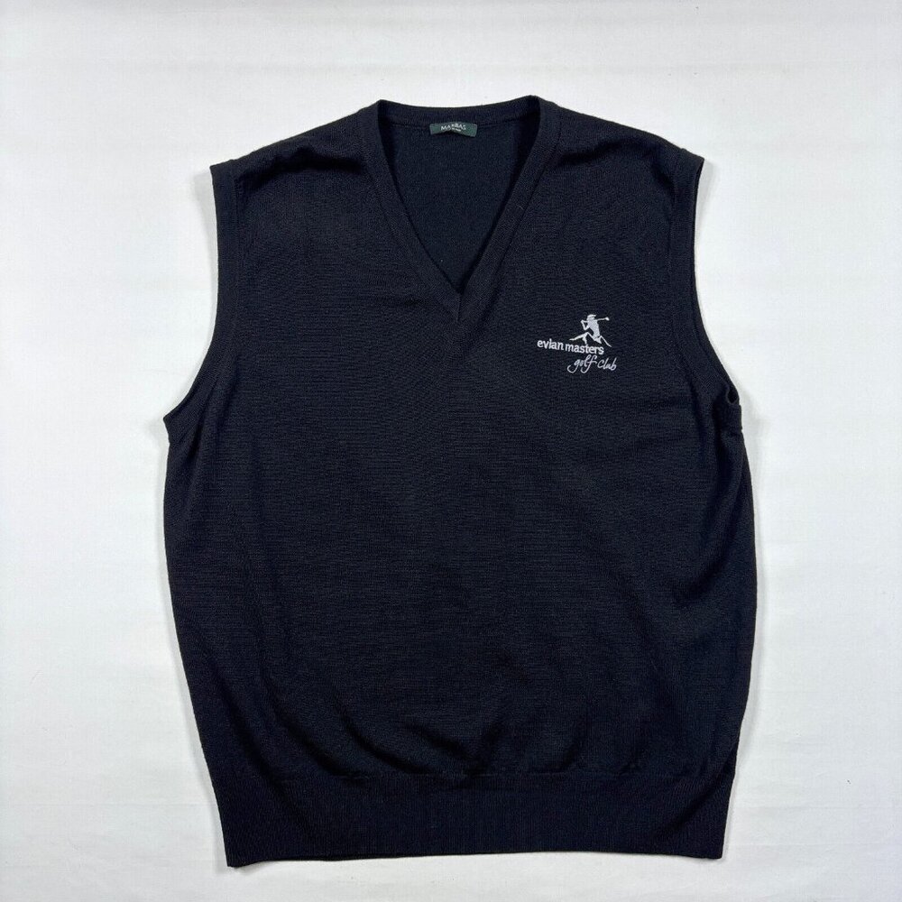 Marbas Black Merino Wool Sleeveless Sweater Vest Evian Masters Golf Mens Med